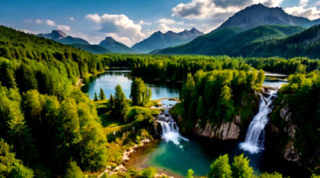 Panoramic view of the mountain river in the summer, Russiaの写真素材