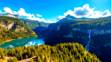 Panoramic view of Lake Louise, Banff National Park, Alberta, Canadaの写真素材