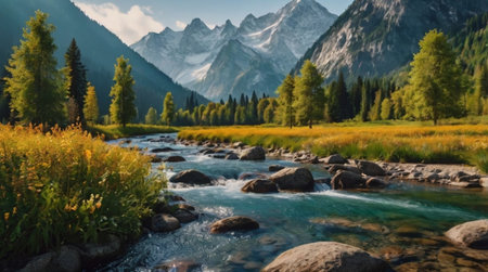 Mountain river in Altai, Russia. Beautiful summer landscape.の写真素材