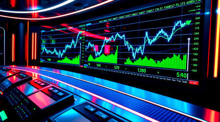 3d rendering of stock market financial indicator on LED display. Stock market financial data trade...