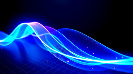 Abstract blue glowing lines on a dark background. 3d rendering.