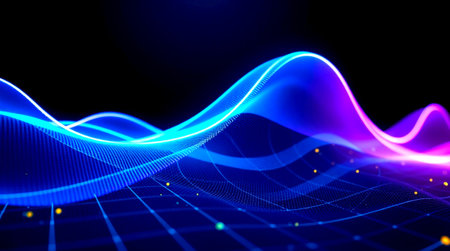 abstract blue and purple wave on black background. 3d rendering