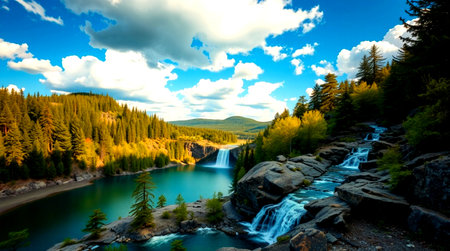 Waterfall in the Canadian Rockies, Alberta, Canada. Panoramaの写真素材