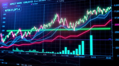 financial chart on stock market investment trading. Economy trends background for business idea and...