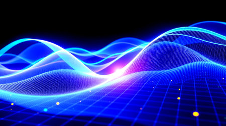 abstract 3d illustration of technology background with glowing particles and wave