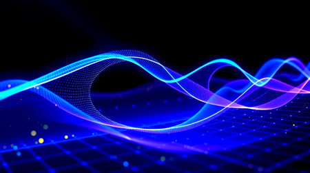 3d illustration of abstract blue background with glowing particles. Big data visualization.