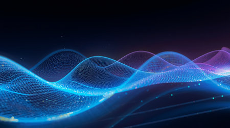 3D rendering of abstract digital wave with particles and bokeh lights