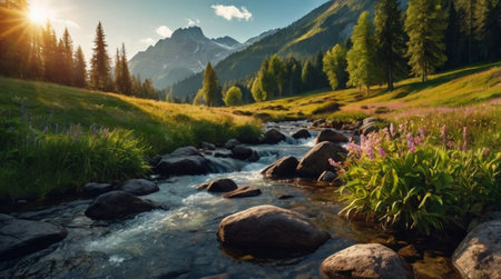 Mountain stream in the highlands of the Dolomites.の写真素材
