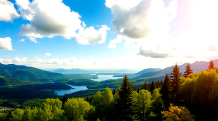 panoramic view of the lake in the mountains. summer landscapeの写真素材