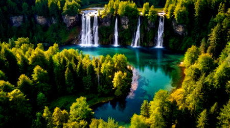 Waterfalls in Plitvice Lakes National Park in Croatia, Europeの写真素材