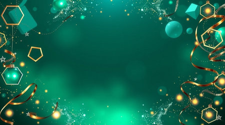Christmas background with snowflakes and golden serpentine. Vector illustration.