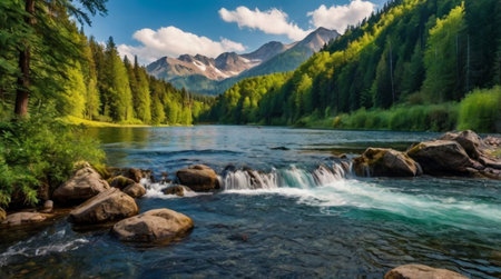 Mountain river in the Altai mountains. The concept of active, ecological and photo tourismの写真素材