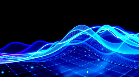 Abstract technology background. Big data visualization. Futuristic wave. 3D rendering.の写真素材