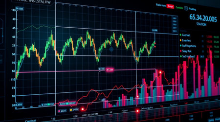 Stock market or forex trading graph and candlestick chart suitable for financial investment concept....