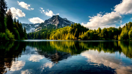 Panoramic view of lake Eibsee in Bavaria, Germanyの写真素材