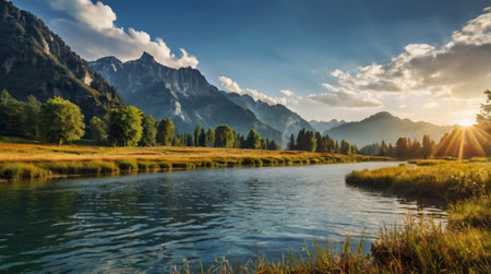 panoramic view of alpine lake
