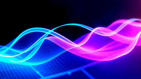 abstract blue background with glowing lines, 3d rendering computer digital illustration