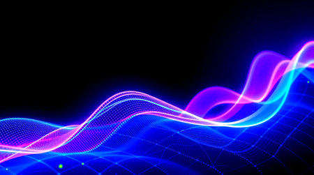 abstract blue and purple wave line on black background. 3d rendering
