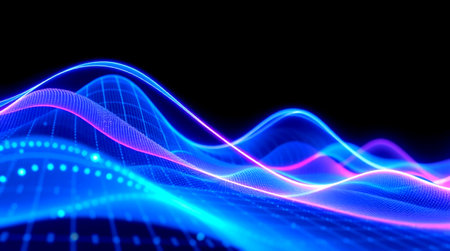 3d render of abstract technology background with glowing particles. Futuristic wave flow.