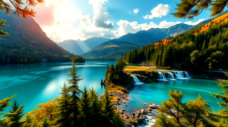 Beautiful view on turquoise water of mountain lake in autumn