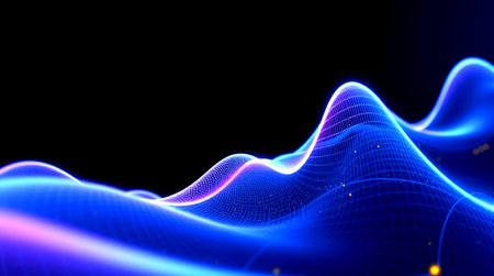 3d illustration of abstract digital background with glowing particles, lines and waves