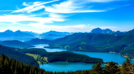 panoramic view of alpine lake in the mountains in summer