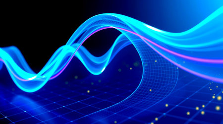 3d illustration of abstract technology background with blue waves and lighting effects