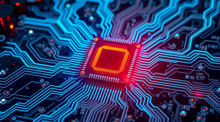 Circuit board close up. Technology background. 3d rendering.