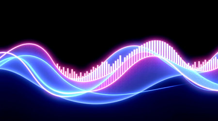 abstract sound wave with glowing lines on black background. 3d illustration