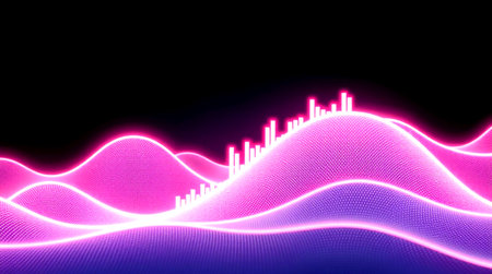 Music equalizer. Sound wave with glowing particles. 3D illustration