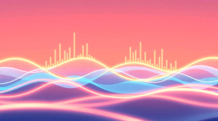 Futuristic waveform with glowing light effects. Abstract background.