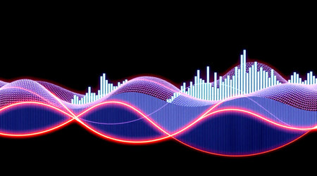 abstract 3d illustration of sound wave with blue and red lights