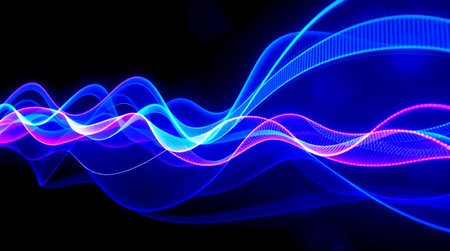 abstract background with blue and purple wave line, 3d render illustration