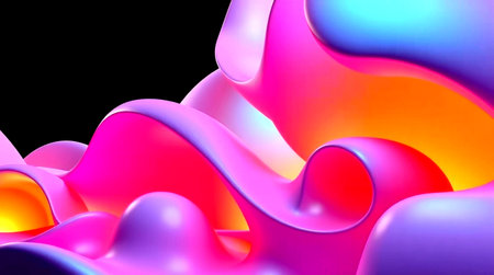 3d illustration of abstract background with colorful liquid shapes in neon light