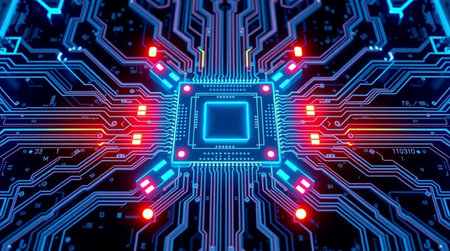 Circuit board futuristic technology background. 3d rendering, 3d illustration.