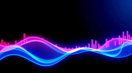 abstract blue and purple sound wave on black background, vector illustration