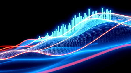 abstract 3d illustration of blue and red waves on black background
