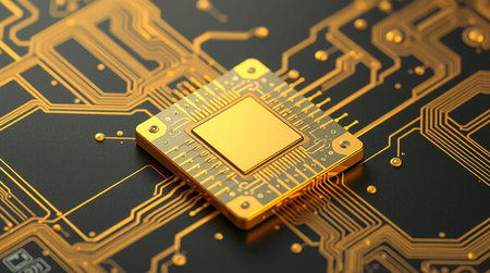 Close-up of electronic circuit board. Computer processor. Technology background