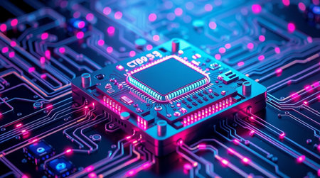 Circuit board close-up. Technology background. 3d rendering