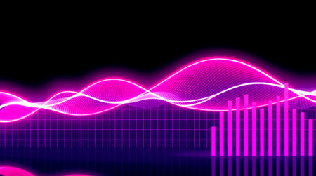 abstract wave music equalizer on a dark background with neon lights