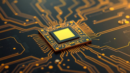 Electronic circuit board close-up. Technology background. 3d rendering