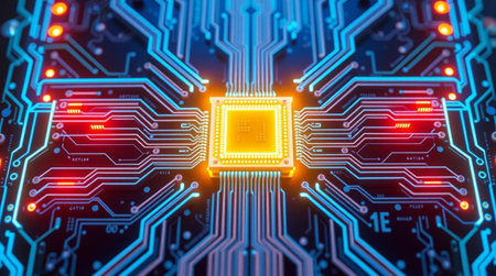 Circuit board background. 3d rendering toned image double exposure