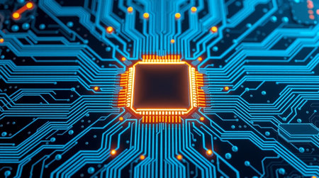 Circuit board close-up. Technology background. 3d rendering