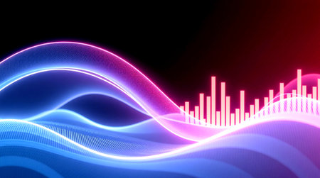 abstract sound wave background with blue and pink lines. 3d rendering