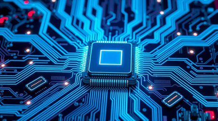 Circuit board close-up. Technology background. 3d rendering
