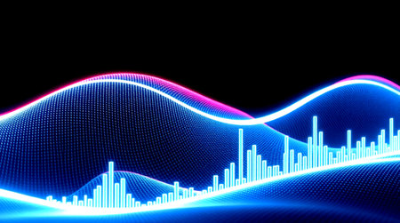 abstract 3d illustration of sound wave in the dark with blue lights