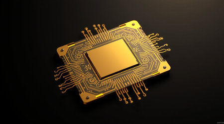 3d rendering of cpu microchip on black background with copy space