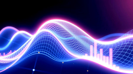 3d illustration of abstract technology background with neon glowing sound wave.