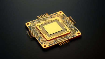 Central processing unit (CPU) on a dark background close-up