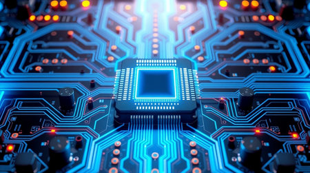 Circuit board close up. Technology and science background. 3D rendering